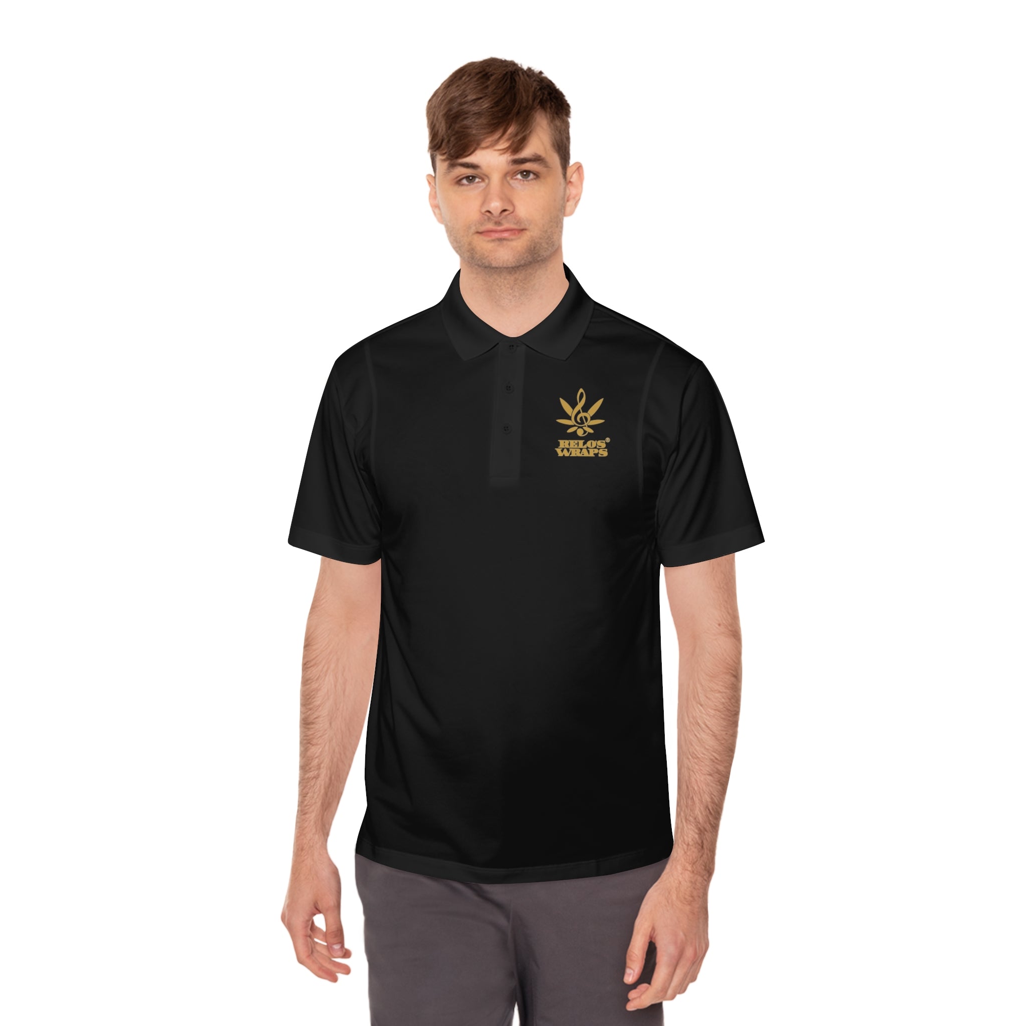 Relo's Wraps Gold Logo Men's Sport Polo Shirt - Casual, Stylish Athletic Wear for Men, Golf, Tennis, Summer Activities, Gift for Sports Lovers