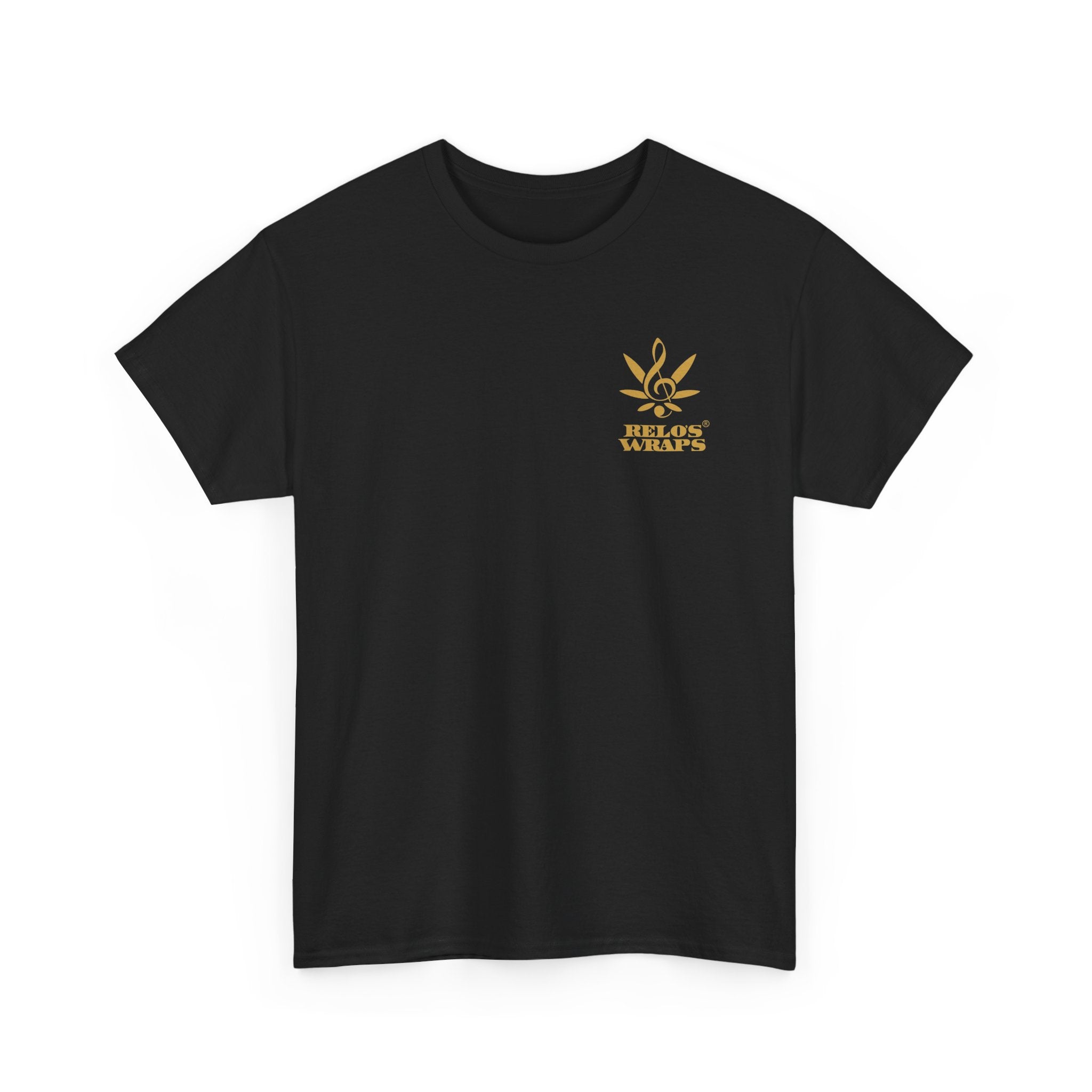 Relo's Wraps Gold Logo Tee - Unisex Heavy Cotton Tee, Casual Cotton T-Shirt, Music Lover Shirt, Gift for Him/Her, Everyday Wear, Relaxed Fit Tee