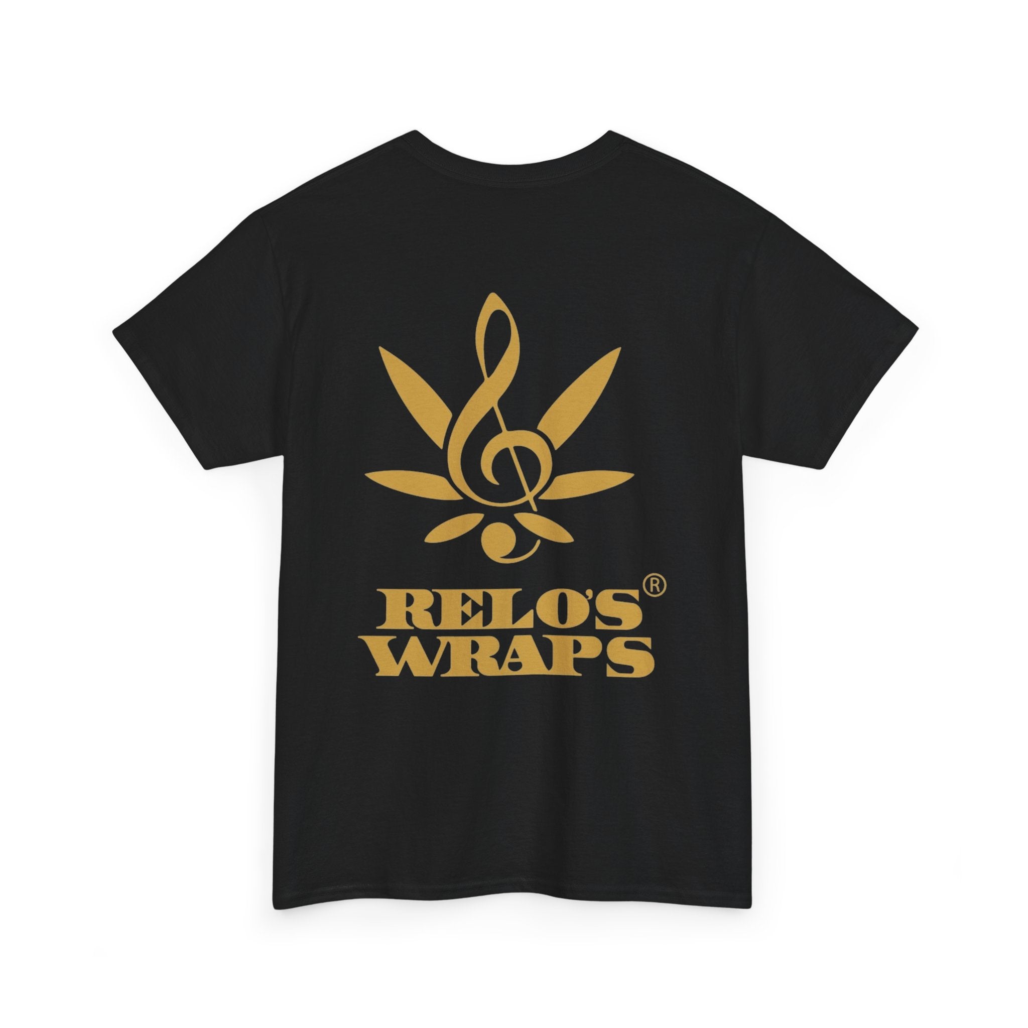 Relo's Wraps Gold Logo Tee - Unisex Heavy Cotton Tee, Casual Cotton T-Shirt, Music Lover Shirt, Gift for Him/Her, Everyday Wear, Relaxed Fit Tee