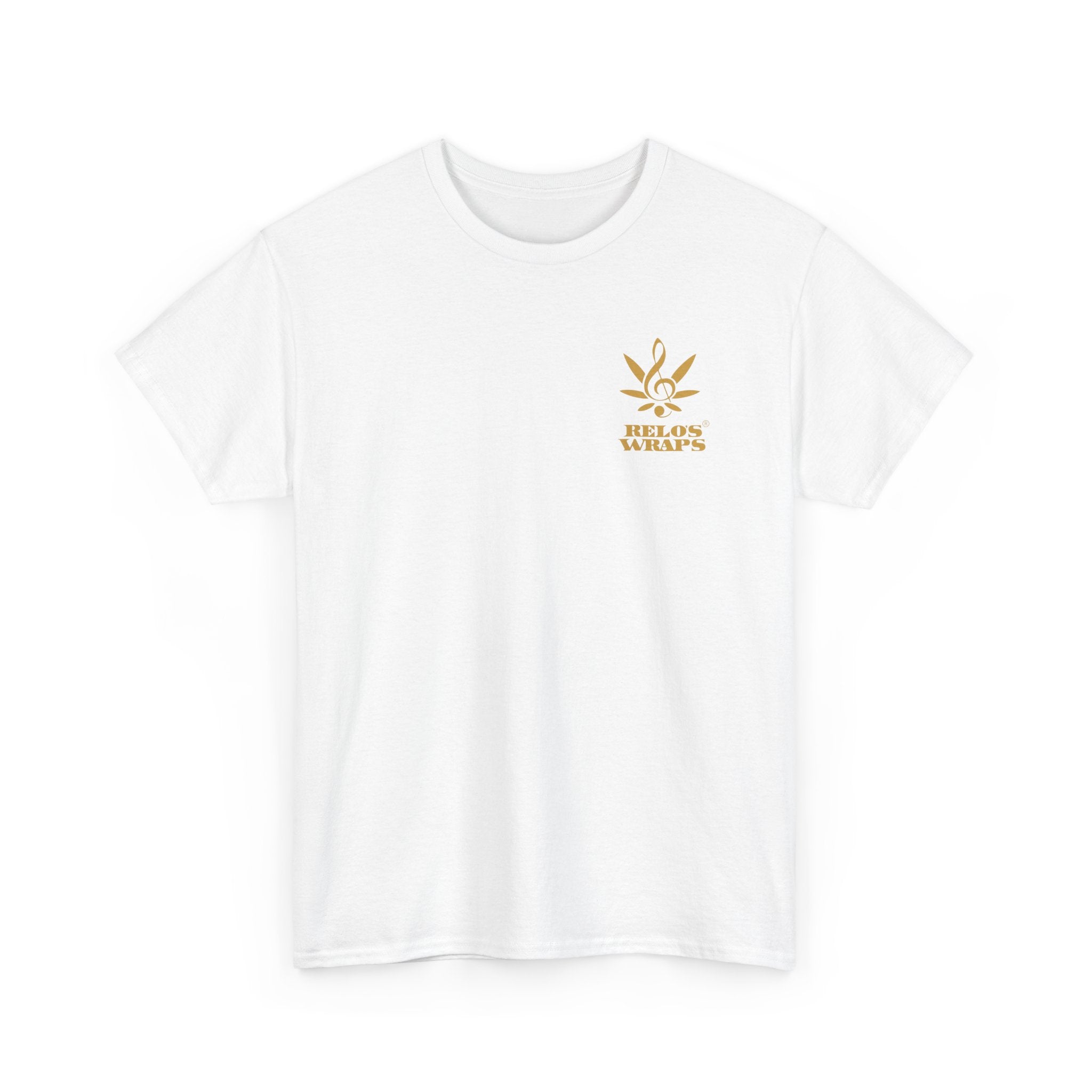 Relo's Wraps Gold Logo Tee - Unisex Heavy Cotton Tee, Casual Cotton T-Shirt, Music Lover Shirt, Gift for Him/Her, Everyday Wear, Relaxed Fit Tee