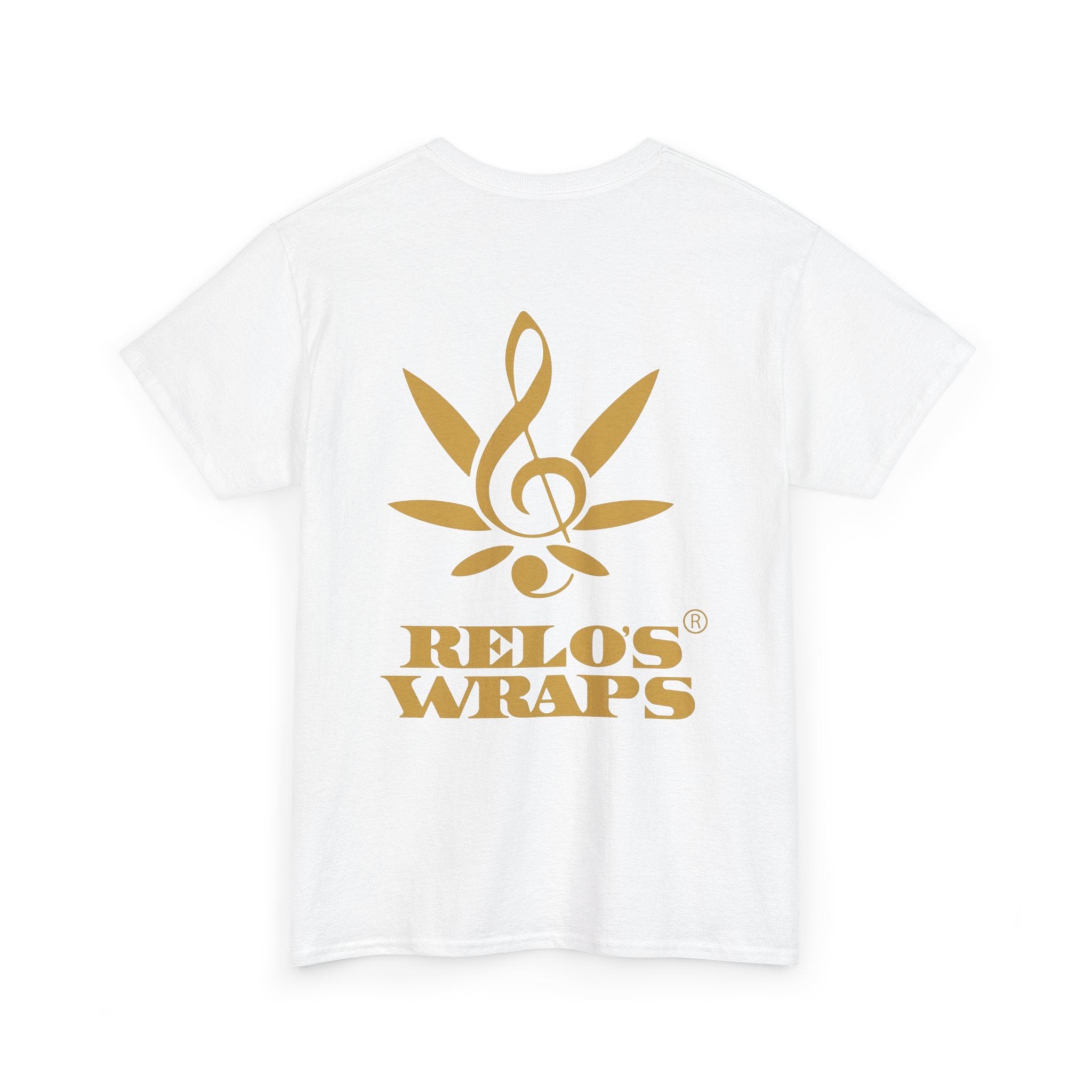Relo's Wraps Gold Logo Tee - Unisex Heavy Cotton Tee, Casual Cotton T-Shirt, Music Lover Shirt, Gift for Him/Her, Everyday Wear, Relaxed Fit Tee