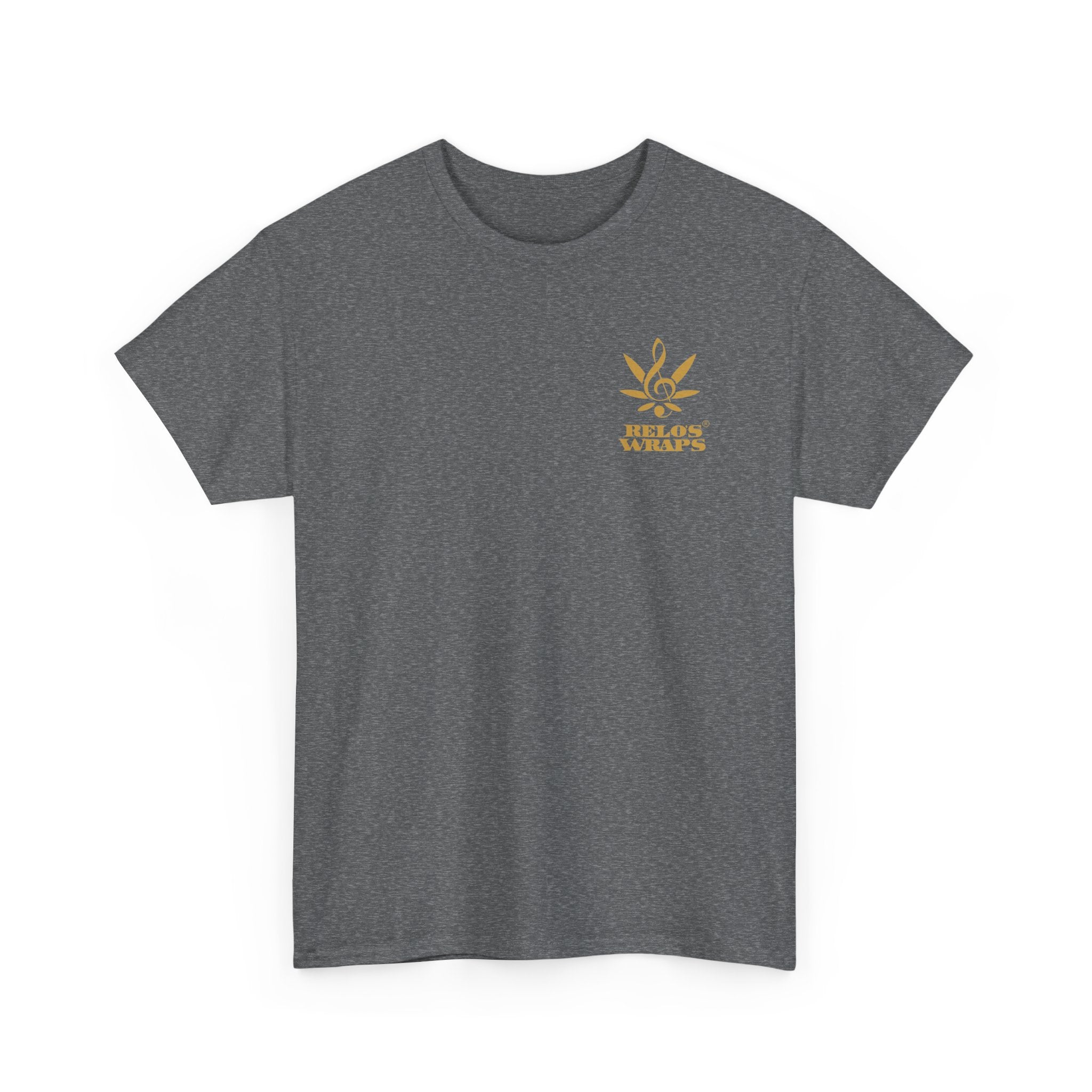 Relo's Wraps Gold Logo Tee - Unisex Heavy Cotton Tee, Casual Cotton T-Shirt, Music Lover Shirt, Gift for Him/Her, Everyday Wear, Relaxed Fit Tee